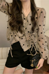 Blusas de gasa con estampado de lunares y manga larga